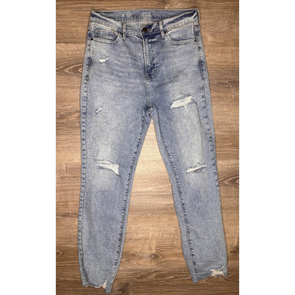 ANA A New Approach High Rise Straight Distressed Jeans‎ Light Wash Size 8 Tall